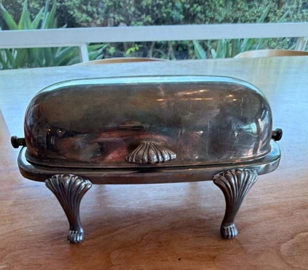 Towle Silverplate Roll-top Butter Dish with Claw Feet